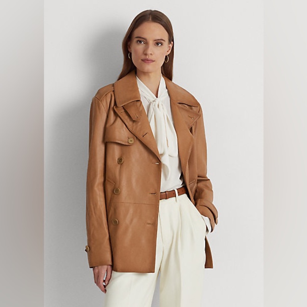 Lauren Ralph Lauren Double-Breasted Nappa Leather Coat/ jacket